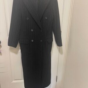 LAUREN RALPH  LAUREN sz 10 black& grey pinstripe long coat double breast $148.00